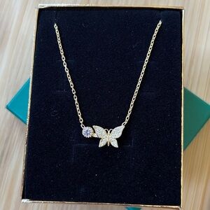 Brand New 14K Gold Plated 925 Sterling Silver Butterfly Alexandrite Necklace 18"